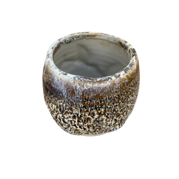 Beautiful Ceramic Pottery Planter Brown Floral Turtle  Painted Small - Picture 3 of 5